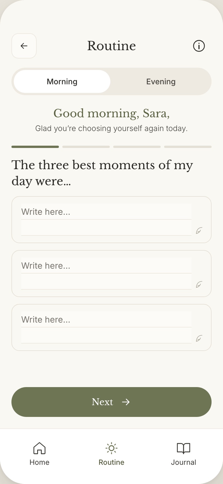 Happy Hacks, the routine: the first question with three fields to fill in.
